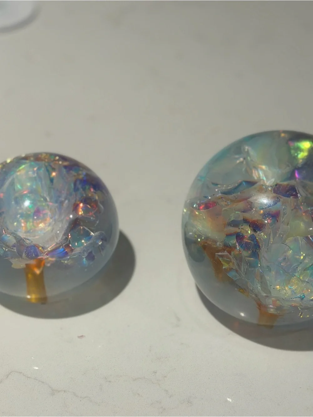 Iridescent Resin  Sphere Paperweight - floral Accent